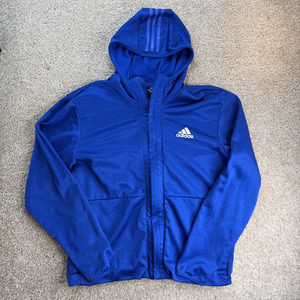 Adidas Hoodie Mens XL Blue Knit Full Zip Athletic Three Stripes Logo Sweatshirt